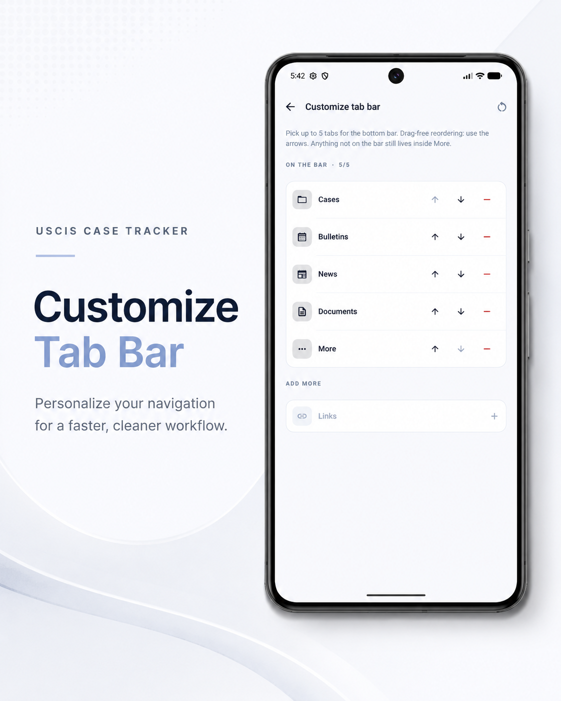 USCIS Case Tracker · Customize Tab Bar